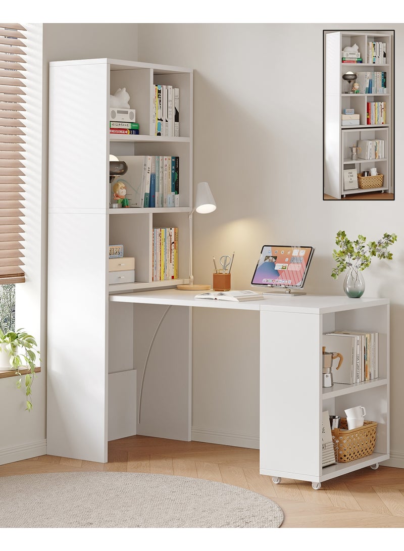 YY-Recheer Corner Desk with Bookshelf, L-Shaped Computer Desk with Storage Shelves, Hidden Desktop Bookshelf for Home Office Workstation - Image 1